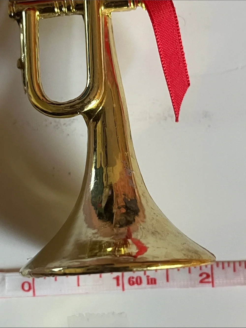 Gold Trumpet Ornament with Red Bow